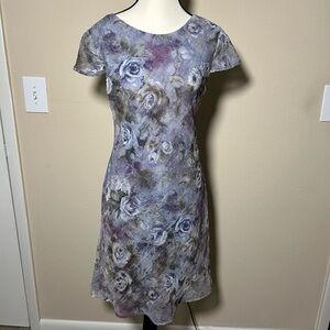 Connected Apparel Purple and Blue Floral Midi Dress